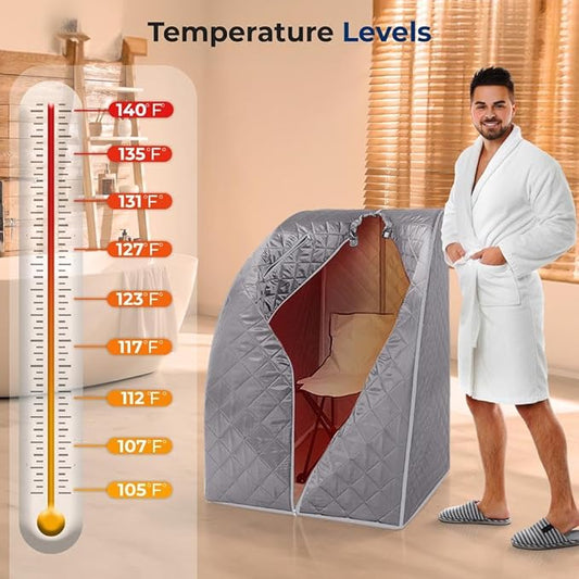 SereneLife Portable Sauna Box for Home, Infrared Sauna Tent with Heated Foot Pad and Folding Chair, Remote Control In-Home Spa, 38" x 32”