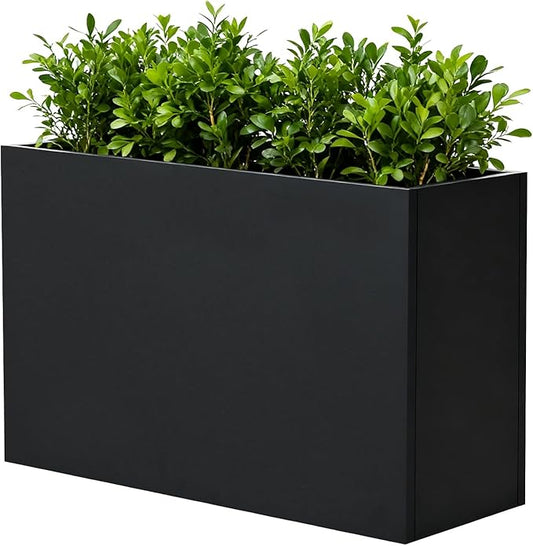 Black Metal Heavy Planter 32" x 15" x 24"for Outdoor Plants Metal Rectangle Outdoor Planter Spliced Flower Box with Partitions for Outside,Indoor,Garden (Black, 32 * 15 * 24)