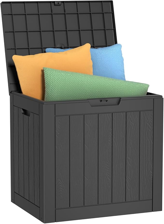 31 Gallon Deck Box Large Outdoor Storage for Patio Furniture,Outdoor Cushions,Garden Tools and Pool Supplies,Waterproof,Resin,Lockable(Black)