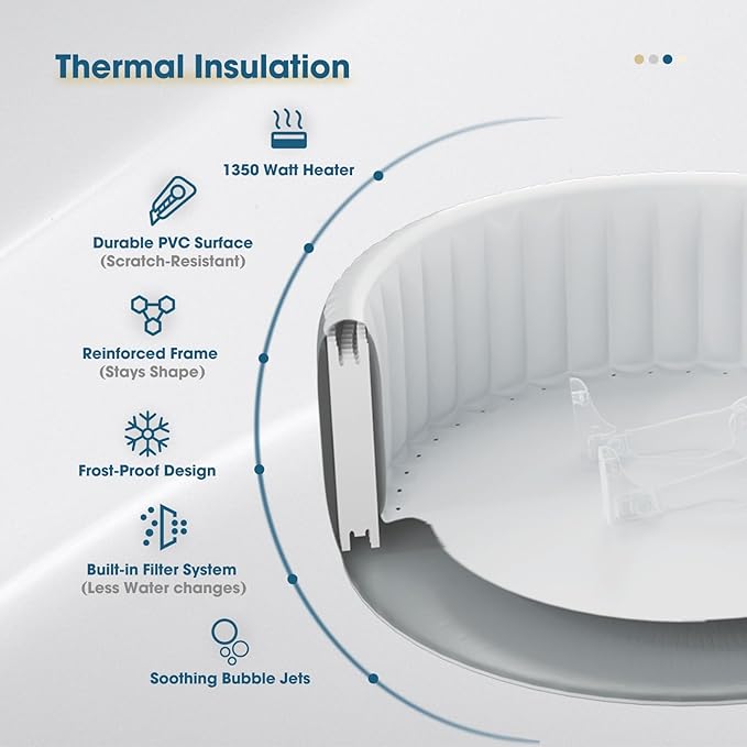 Inflatable Hot Tub 2-3 Person, Portable Blow Up Hottub with Cover, Built in Heater Pump 110 Air Jets, Square Outdoor Spa, Cup Holder, 2 Filters, Grey
