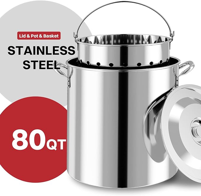80QT Stainless Steel Crawfish Boiler | Seafood Boiling Kit | Cover & 18" Skimmer Included | 110,000BTU Propane Jet Burner | 20 PSI CSA Certified Regulator | Crab Boil Pot for Outdoor Backyard Cooking