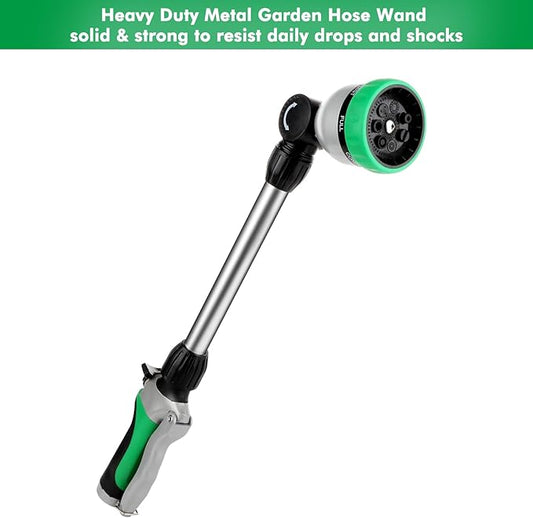 RESTMO Metal Watering Wand, Heavy Duty Garden Hose Wand with 180° Swivel Ratcheting Head, 16-Inch Hose Nozzle Sprayer with 7 Spray Patterns and Flow Control, Ideal to Water Hanging Baskets and Shrubs