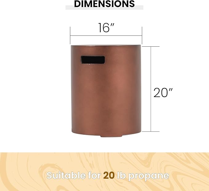 SUNSIT Propane Tank Cover Table, 20 lb Tank Holder, Concrete Storage Box with Handles, Round Hideaway Table for Gas Fire Pit, Bronze