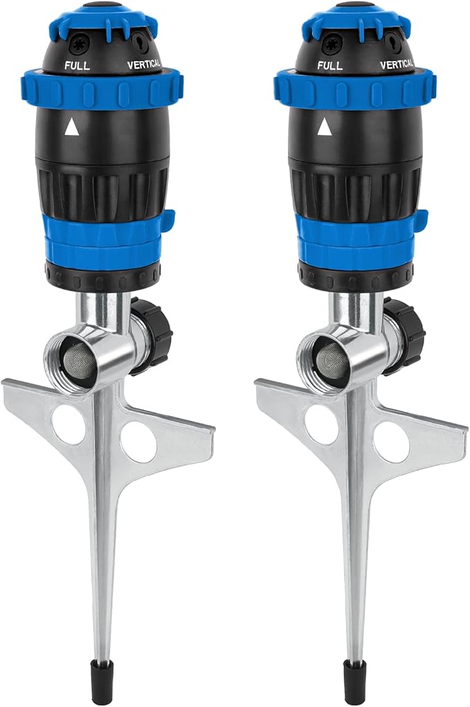 [2 Pack] RESTMO Gear Drive Sprinkler with Metal Spike Base, 5-Pattern Heavy Duty Gardening Watering System, Multi-Adjustable Lawn Sprinkle for Garden Plant, Flower Bed and Large Yard Area, Blue