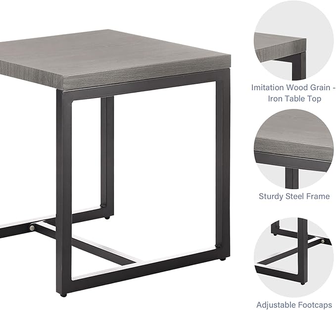 Rilyson Patio Tables Outdoor Coffee Table - Steel Side Tables End Table for Proch Deck Balcony Garden Squre Grey Tabletop