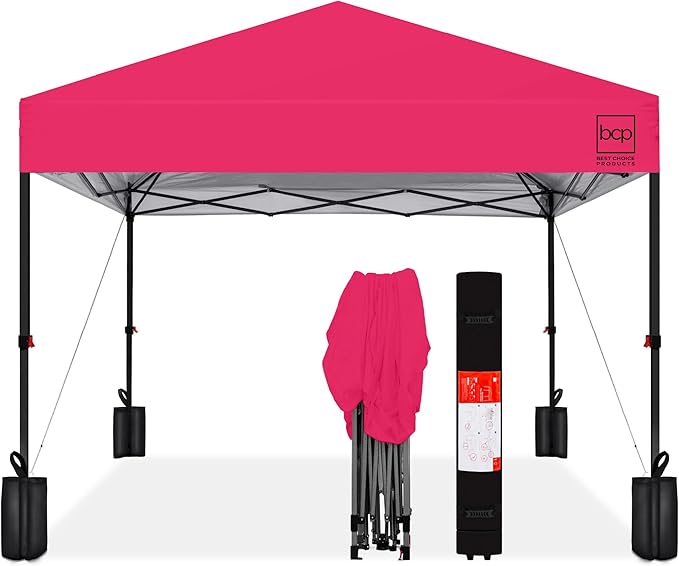 Best Choice Products 8x8ft 1-Person Setup Pop Up Canopy Tent Instant Portable Shelter w/ 1-Button Push, Case, 4 Weight Bags - Hot Pink