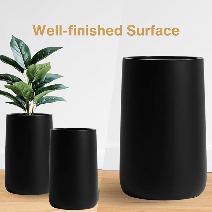 14.7" H x 14.7" D Tall Conico Fiberstone Planter - Christmas Tree Planter for Indoor and Outdoor Use, 5 Year Guarantee, Included Extra Coco Mats (Black, 23.1" Pot Opening)