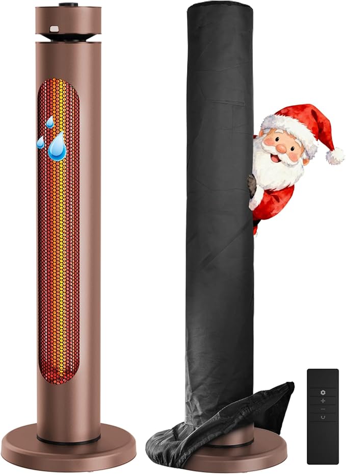 Portable Heater Outdoor Infrared 1500W 8 Heat Levels 8H Timers Carbon Fiber Tube Tip-Over&Overheat Protection IP45 Waterproof Electric Garden Heater, Deep Brown
