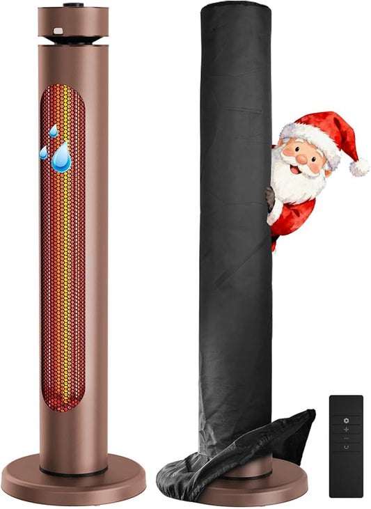 Portable Heater Outdoor Infrared 1500W 8 Heat Levels 8H Timers Carbon Fiber Tube Tip-Over&Overheat Protection IP45 Waterproof Electric Garden Heater, Deep Brown