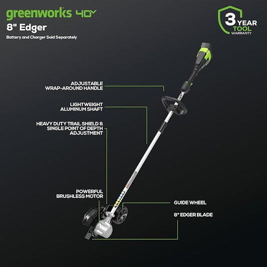 Greenworks 40V 8" Brushless Edger, Battery and Charger Not Included