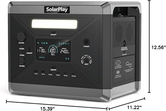 SolarPlay Portable Power Station, 2400W/2160Wh Large Capacity Solar Generator(Solar Panel Optional), 4 AC Outlets (4800W Peak), Emergency Power Station for Home, Camping Outdoor Battery Backup