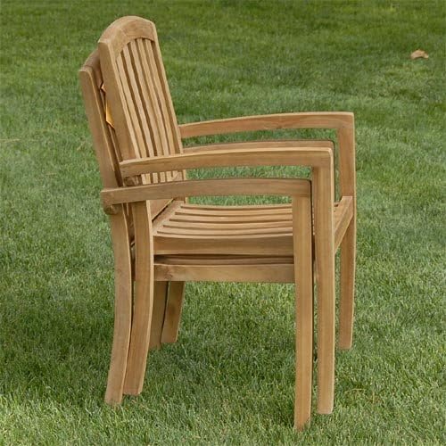 Grade-A Teak Outdoor Dining Set with Hawken 84”x40” 7 Pieces | Oval Double Extension Table & 6 Stacking Chairs | Wooden Outdoor Seating for Garden Fine Sanded, Natural Finish