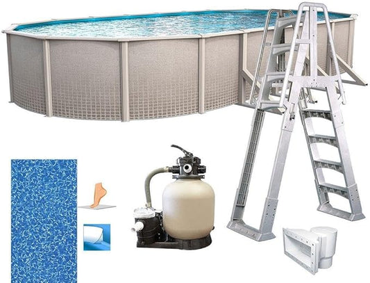 In The Swim 12' x 18' Oval Above Ground Swimming Pool - Freestyle Package - Featuring: Sand Filter, Pump System and A-Frame Ladder