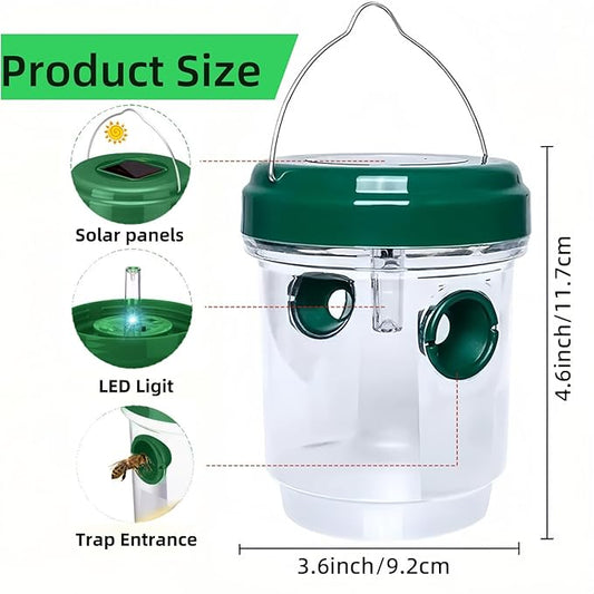 3 Pack Wasp Traps Outdoor Hanging, Solar Bee Trap for Outside with LED Light, Wasp Repellent, Bee Killer, Hornet Deterrent, Yellow Jacket Catcher, Reusable for Garden, Orchard, Indoor