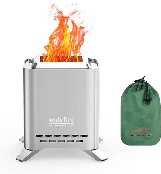 ONLYFIRE OUTDOOR LIVING 2-in-1 Smokeless Fire Pit with Pot Bracket & Carry Bag, Portable Camping Stove Wood Burning Mini Tabletop Fireplace for Patio Backyard RV Tailgating, Sliver 7.8", #FP051