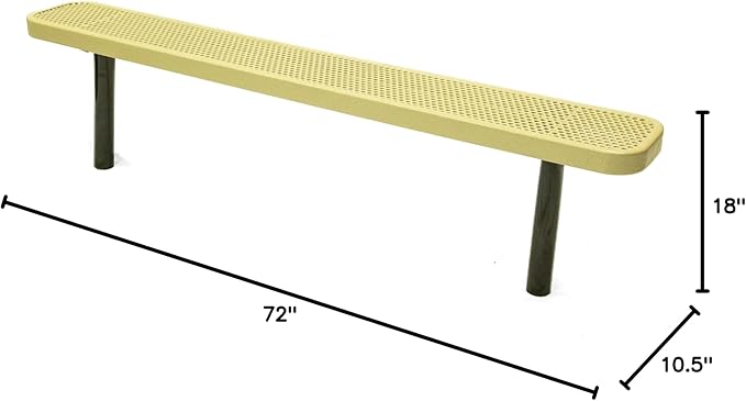 COATEDOUTDOORFURNITURE Heavy-Duty Outdoor Bench Thermoplastic Coated, Punched Steel, Commercial-Grade Seating, Made in America (Inground Without Back, 6 Ft, Textured Sandstone)