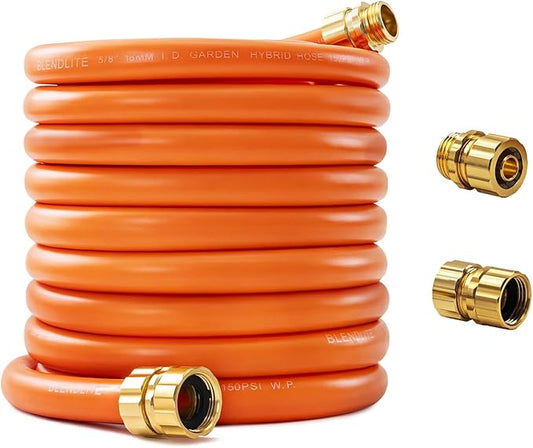 5/8" x 75ft Hybrid Garden Hose, Custom Length, -40°F to 150°, All-weather, NO Kink, Flexible, Leakproof water Hose With Additional Customizable Solid GHT Fittings