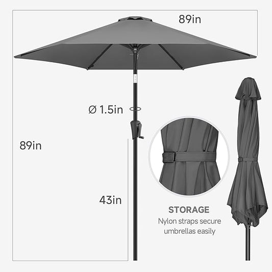 FLAME&SHADE 7.5ft Patio Umbrella - Outdoor Umbrella with Push Button Tilt and Crank for UV Protection, Table Market Umbrella for Garden, Deck, Backyard, Pool and Beach(Anthracite)
