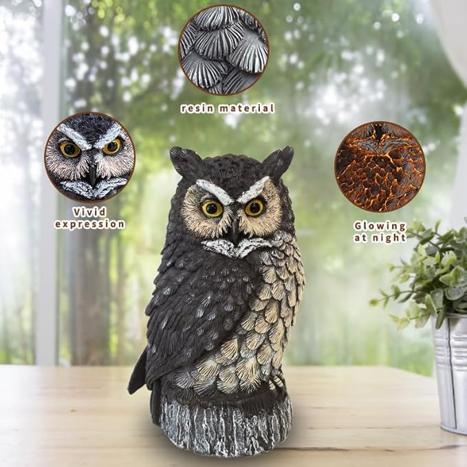VV-Ladybug Solar Powered Owl Garden Statue Outdoor Decoration with Solar Lights Sculpture for Porch Patio Lawn and Yard Decoration Christmas Housewarming Gift for Mom