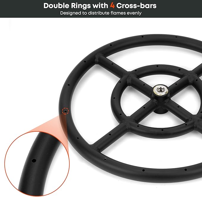 Stanbroil Natural Gas Fire Pit Burner Ring Installation Kit, Black Steel, 12-inch