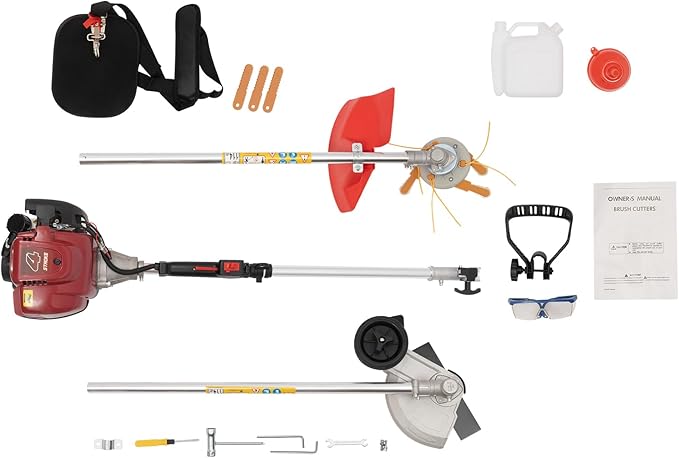 4 Cycle Weed Trimmer Gas Powered Grass Edger, 2 in 1 Straight Shaft Weed Eater String Trimmer, 36CC Air-Cooled Gasoline Brush Cutter Lawn Wacker with 2 Blade Heads for Grass & Weeds Cutting