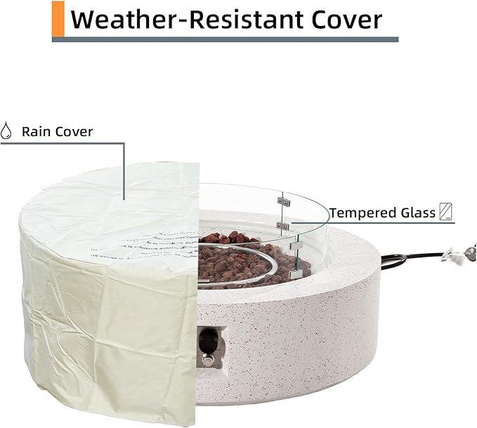 HOMPUS Outdoor Round Propane Fire Pit Table, 41''x12'' Fire Table w Wind Guard & 20lb Tank Cover Table, 50000 BTU Fire Pit w Free Waterproof Cover & Fire Stone for Patio, Garden, Colorful Terrazzo