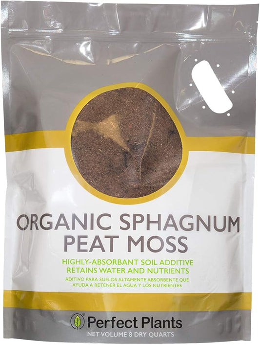 Organic Sphagnum Peat Moss by Perfect Plants - 8 Dry Quarts Absorbs Essential Nutrients When Added to Soil and Enriches Plant Roots - Indoor and Outdoor Soil Medium and Acidifier