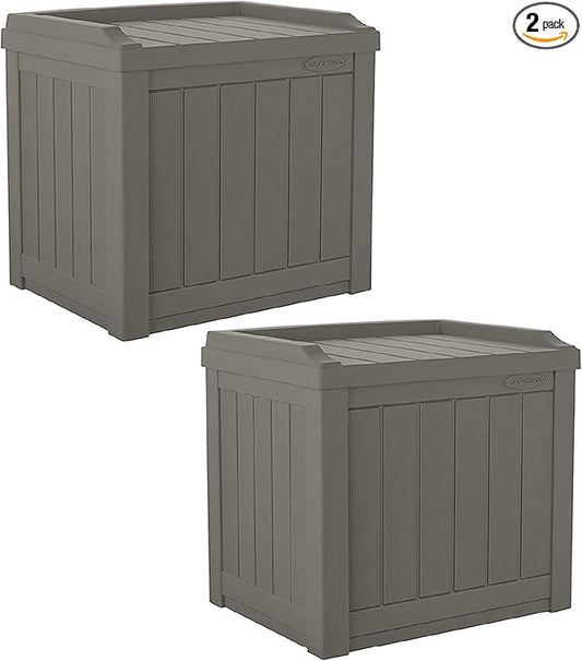 Suncast 2 Pack 22 Gallon Indoor or Outdoor Backyard Patio Small Storage Deck Box with Attractive Bench Seat and Reinforced Lid, Stone Gray