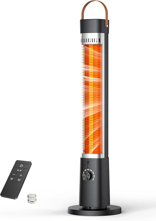 Outdoor Heater for Patio, 32" Infrared Electric Heaters Indoor w/Remote, 1500W, 60° Oscillation, 9H Timer, 9 Heat Level, Tip-Over/Overheating Protection, Safety Lock, for Garage Porch Office Black-3