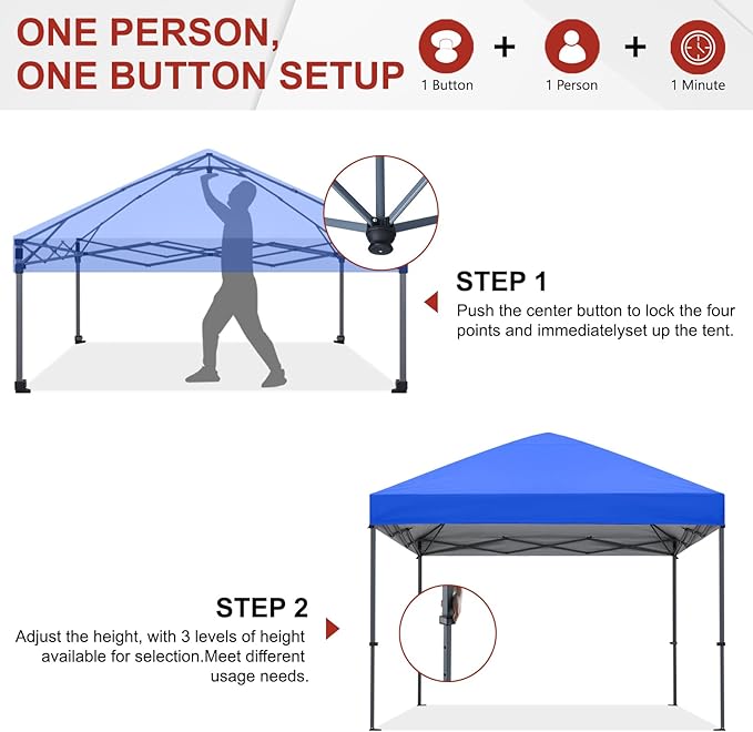 ABCCANOPY Pop Up Canopy - Outdoor Patio Portable Canopy Tent Heavy Duty for Backyard and Deck with 4 Sandbags(Royal Blue, 12x12)