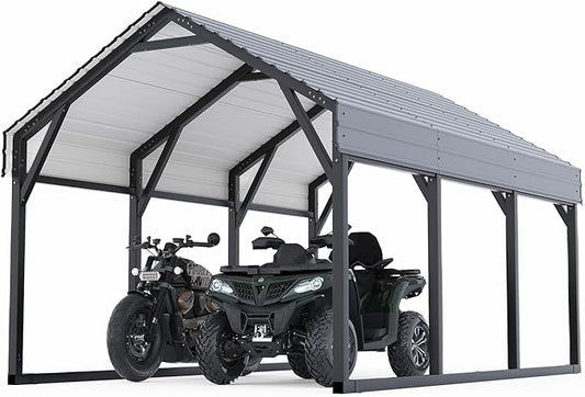 GarveeLife 12x13 ft Metal Carport Shed, Reinforced Frame and Steel Roof for All-Weather Use, Permanent Shelter for Cars, Motorcycles, ATVs, or Boats