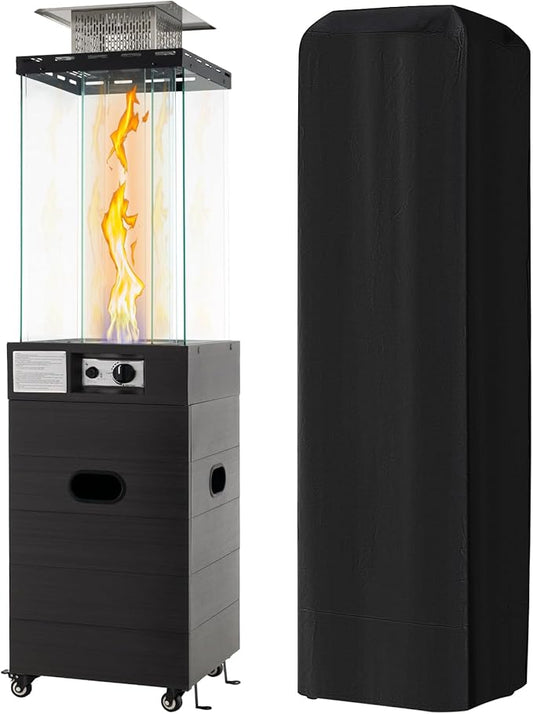 Tangkula Outdoor Heater, 40,000 BTU Propane Patio Heater with Tempered Glass Tube, Stainless Steel Burner, Wheels and Cover, Patio Heater for Outdoor Use, Porch, Backyard (Black)