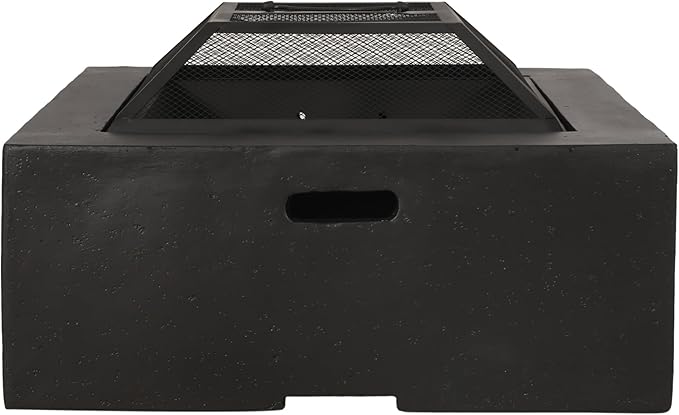 29 Inch Outdoor Fire Pit Table, Wood Burning Fire Pit for Patio with Spark Screen, Fire Poker, MGO Square Fireplaces for Camping, Garden, Backyard, Bonfire Party, Dark Gray