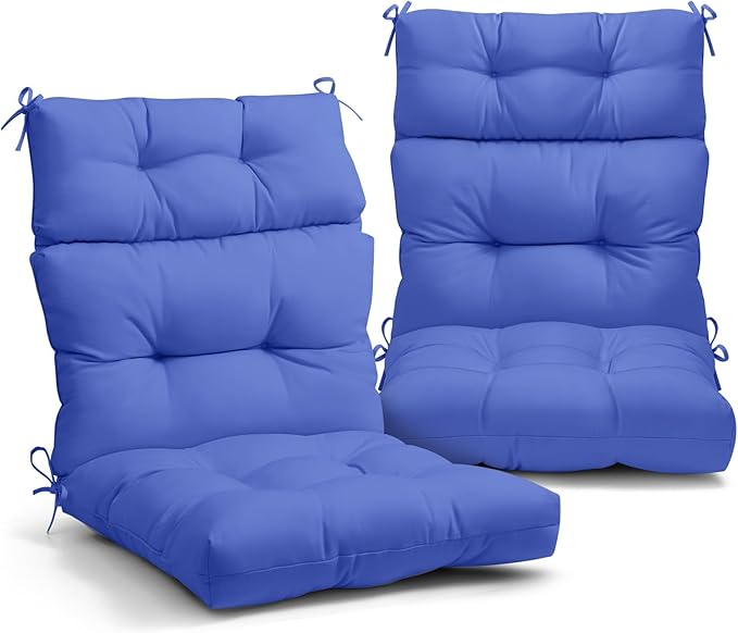 EAGLE PEAK Tufted Outdoor/Indoor High Back Patio Chair Cushions, Set of 2, 46'' x 22'', Ocean Blue