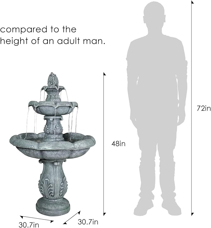 ourrco 48" H Elegant Water Fountain Outdoor Garden - Decorative Water Fountain Outdoor with Intricate Design for Patio, Backyard, Lawn, Outside Decor