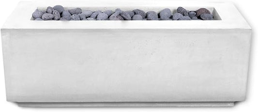 48" Premium “Mesa 1" Concrete Fire Bowl - Heavy Cement Rectangle Natural Gas Fire Pit - Square Outdoor Fire Table with Key Valve GFRC (48” L x 18” W x 18” H) (Ivory White)