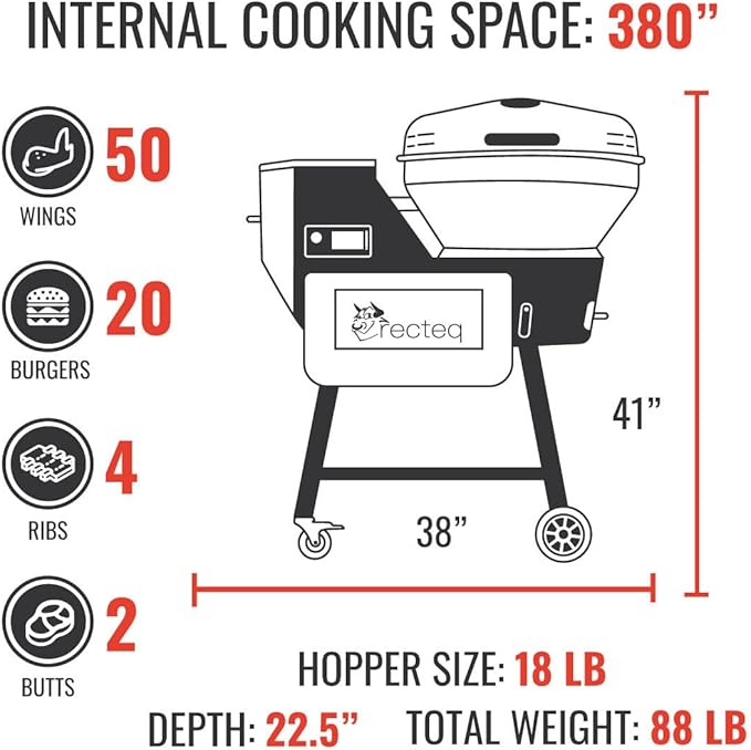 recteq Pellet Grill RT-B380X Bullseye Deluxe + BBQ Masters Bundle, WiFi Enabled Electric Pellet Smoker Grill, Wood Pellets, BBQ Outdoor, Smoke, Sear, and More