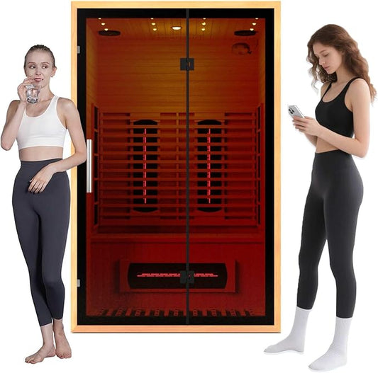 Smartmak Full Spectrum Infrared Sauna, 2-Person Canadian Hemlock Red Light Indoor Sauna, Smart WiFi, Low EMF, Speakers, Oxygen Bar, Reading and 7-Color Lighting (1750W,110V)