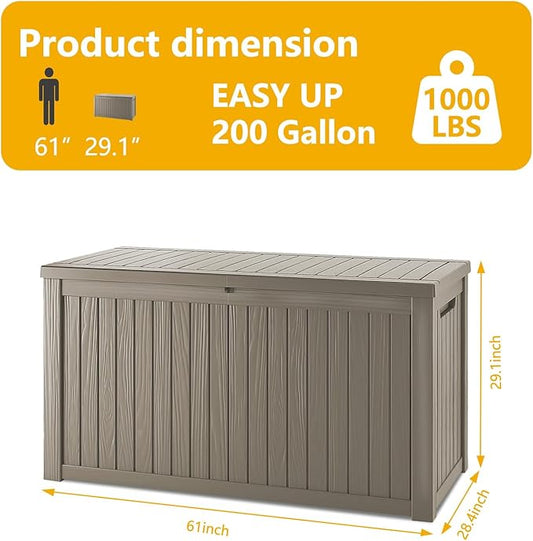 Mersco 200 Gallon Double-Wall Resin Deck Box - Lockable Waterproof Outdoor Storage Box, 1000lbs Capacity & Doubles as Seating for Patio Furniture - Garden Tools, Pool Accessories (Grey)