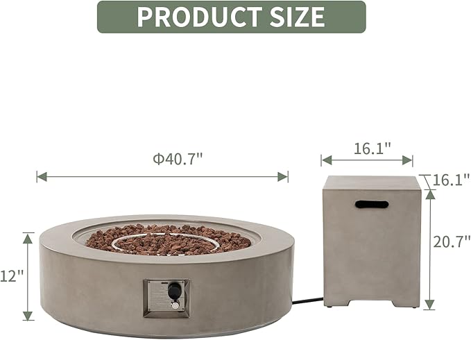 COSIEST 2-Piece Outdoor Propane Firepit Table Set w Tank Table, Certified, 42 inch Gray Fire Table (50,000 BTU) w 16 inches Tank Cover Side Table 20lb for Garden,Pool,Backyard