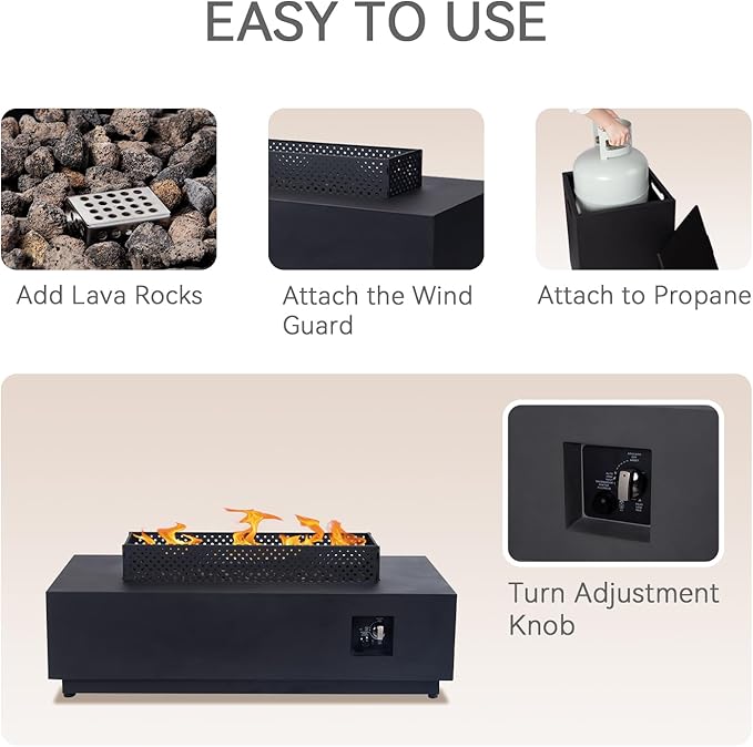 48 Inch Propane Fire Pit Table, 3-in-1 Rectangle Gas Fire Pits, 50,000 BTU Outdoor Fire Pit with Wind Guard, Griddle and Rain Cover, Suitable for Patio, Balcony and Courtyard