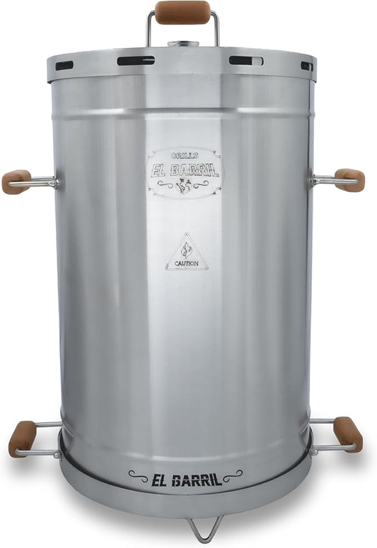 El Barril Lite Medium Barrel Smoker Grill, Stainless Steel 430, Meat Hooks, Upper Grill and Handler, Portable Charcoal BBQ (Lite 60LBS Extra Large)