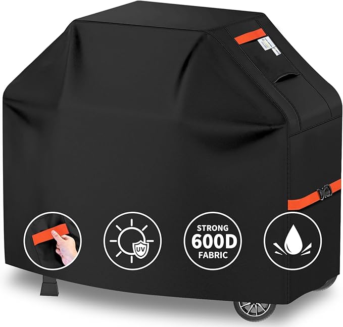 Kiafmol 59Inch Heavy Duty Grill Cover for Outdoor Grill Thick Waterproof UV & Fade Resistant BBQ Cover with Adjustable Straps, Suitable for Weber,Black Stone, Charbroil etc, Black