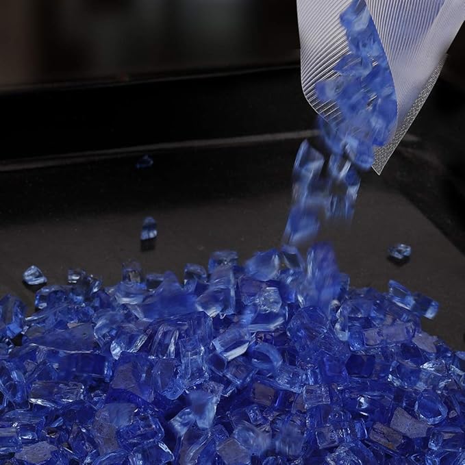Onlyfire 10 lbs Fire Glass for Propane Fire Pit, 1/4-Inch High Luster Fireplace Glass Rocks for Fire Pit Table, Cobalt Blue