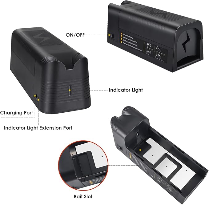 Electric Mouse Trap Zapper,Rechargeable Rat Traps Indoor for Homes,Effective Fast Kill,Reusable Electric Rat Traps Outdoor Mice Rodent Zapper Mouse Trap Killer for Attic Warehouse Kitchen,No Touch