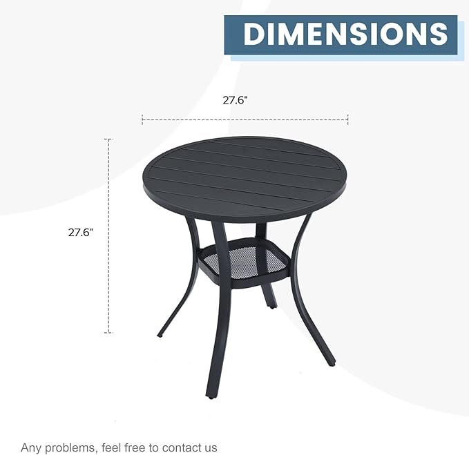 DIFY 27.6" Round Patio Dining Table, Outdoor Bistro Table with Rust Resistant Metal Frame, Ideal for Lawn, Backyard and Deck, Black