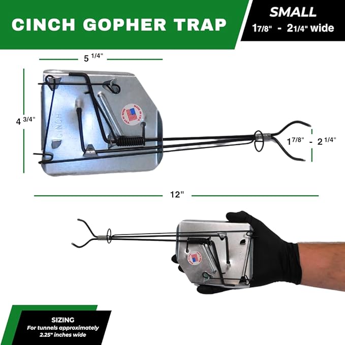 Cinch Gopher Trap Kit – Professional-Grade, Heavy-Duty Reusable Trap System for Gopher/Mole Control | Easy Set, Humane, No Chemicals, Ideal for Lawns, Gardens, and Farms | Made in USA (Small-3Pack)