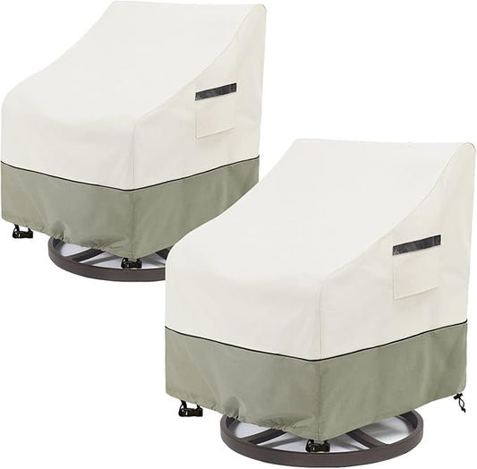 Outdoor Swivel Lounge Chair Cover 2 Pack,100% Waterproof Heavy Duty Outdoor Chair Covers,(33 W x 35 D x 38.5 H inches) Patio Furniture Cover for Swivel Patio Chair,White&Grayish Green