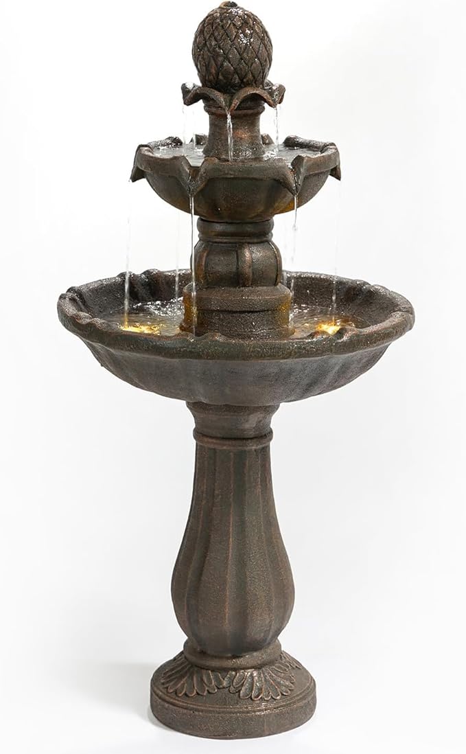 Warm Garden 3 Tiered Outdoor/Indoor Water Fountains –42.2 in. Tall, Like Stone Bird Bath for Outside, Elegant Waterfall Feature for Garden, Yard, Patio, Home Decor (Bronze Color)