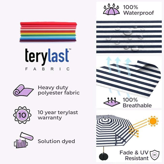 Midtown Umbrellas Wooden 2-8 Feet Outdoor Patio Umbrella, Terylast Black & White Stripes Fabric, Aluminum Frame For Backyard Umbrella, Deck Umbrella, Garden Umbrella & Pool Umbrella - Wooden Pole